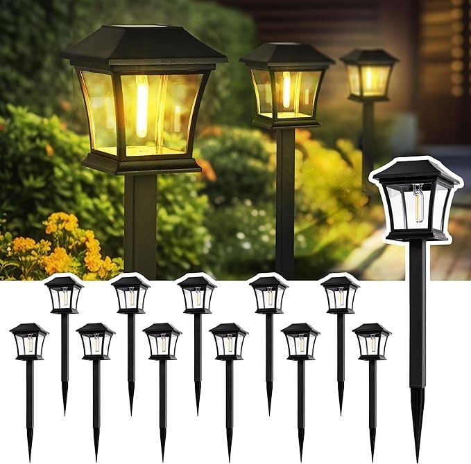 GIGALUMI 12 Solarlampen für Außen, Wasserdichte Gartenleuchten Warmweiß