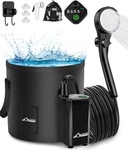 wadeo tragbare camping dusche mit pumpe und akku, mobile dusche für outdoor, reisen, garten, wandern