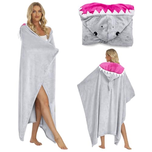 grau shark blanket hoodie flanell kuscheldecke tragbare decke mit hut und handschuhen