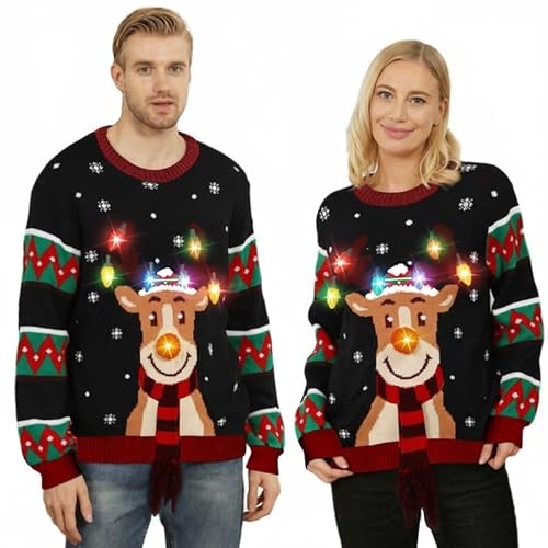 ugly christmas sweater led für damen und herren, lustiger weihnachtspullover rot