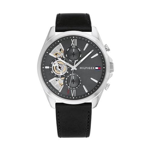 Tommy Hilfiger Herren Quarz Uhr Multi Zifferblatt Edelstahl-Mesh & Lederarmband