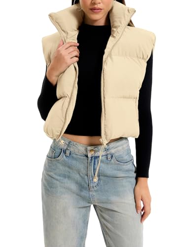 Produktbild: oyigelz damen steppweste gefütterte pufferweste mit reißverschluss khaki Größe L