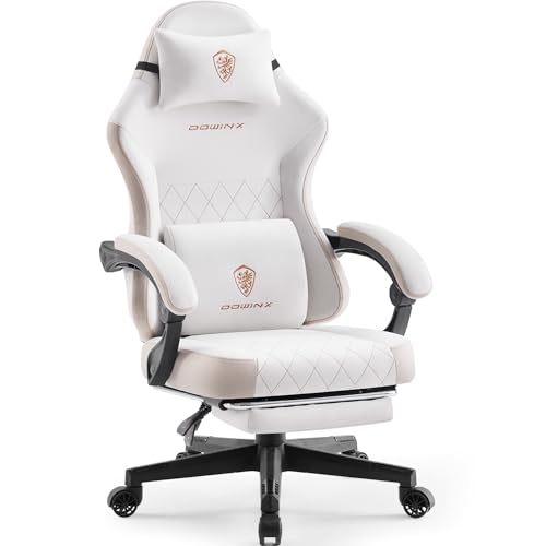 dowinx gaming stuhl beige mit fußstütze, massage lendenstütze, ergonomisch, bis 135kg