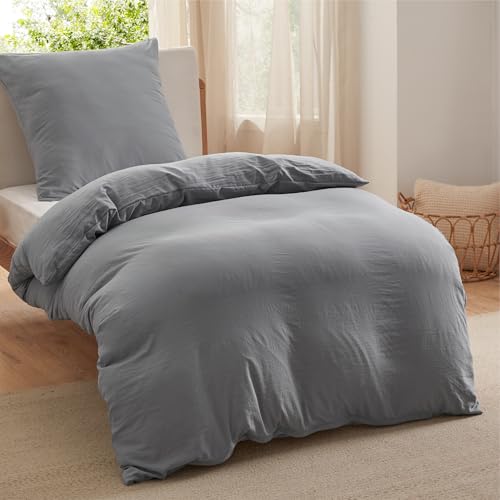 bedsure bettwäsche set 135x200 grau 2-teilig mit kissenbezug 80x80 öko-tex