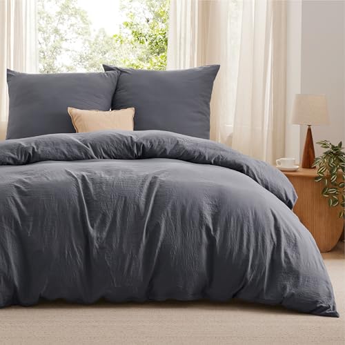 bedsure bettwäsche set 155x220 cm, 1 bettbezug und 2 kissenbezüge, anthrazit