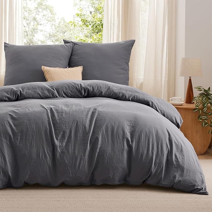 bestsure bettwäsche 220x240 cm 3-teiliges set aus baumwolle, anthrazit, öko-tex, mit reißverschluss