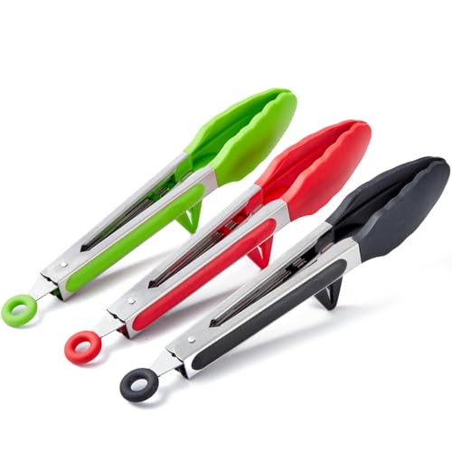 k Küchenzangen Set 3 Stück 23cm mit Silikonspitzen für Salat Kochen Grillen schwarz rot grün