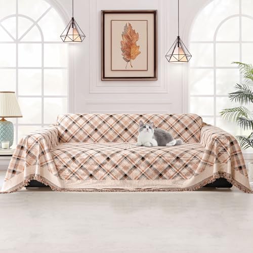 jianyana sofa überzug weich strapazierfähig wendbar chenille karomuster für 2-4 sitter sofas 180x340cm