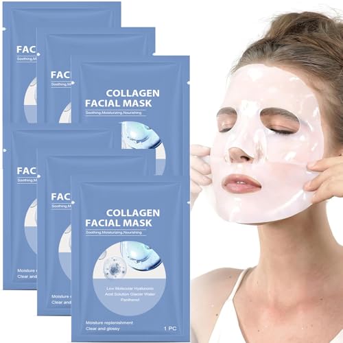 collagen maske gesicht 6 stück - hyaluron tuchmasken, anti-falten, feuchtigkeit