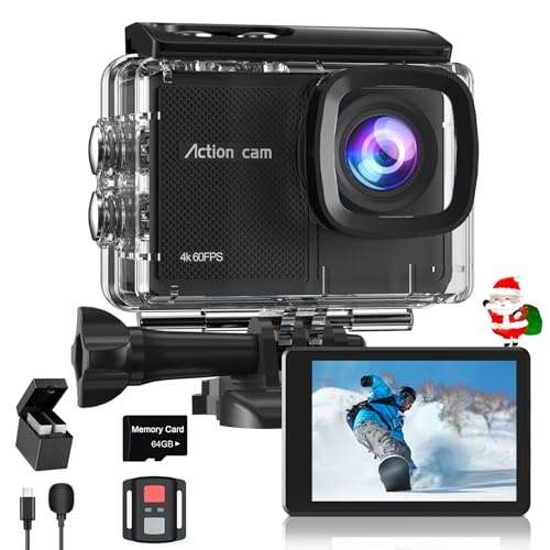 Camlance action cam 4K 60FPS wasserdicht 131FT mit 64GB, 8X zoom, wifi, 48MP