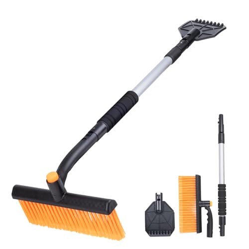 eiskratzer auto 3in1 autozen 360 drehbar 97.5cm einziehbar mit schaumstoffgriff orange schwarz