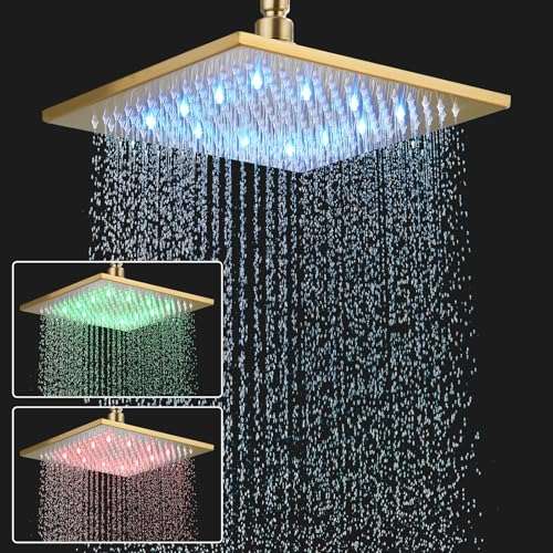 junsottor 12" led regendusche duschkopf gold sprayer wand- und deckenhalterung