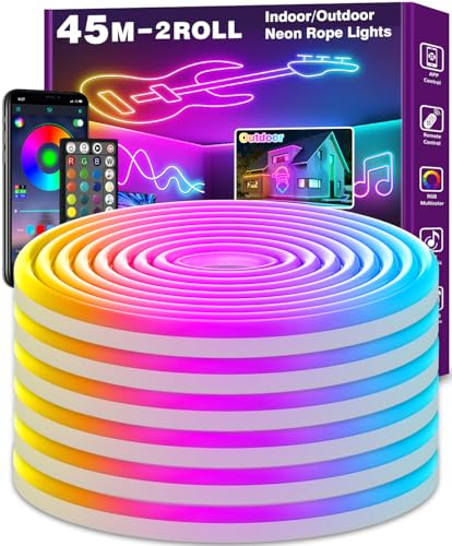 neon led strip 45m rgb, letianpai flexible outdoor licht, app fernbedienung, musik synchronisierung