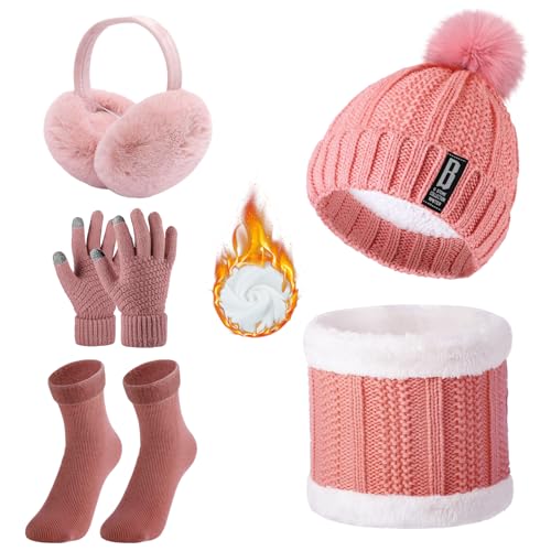 winter set 5 in 1 mit hut schal handschuhen, nackenwärmer und ohrenschützern