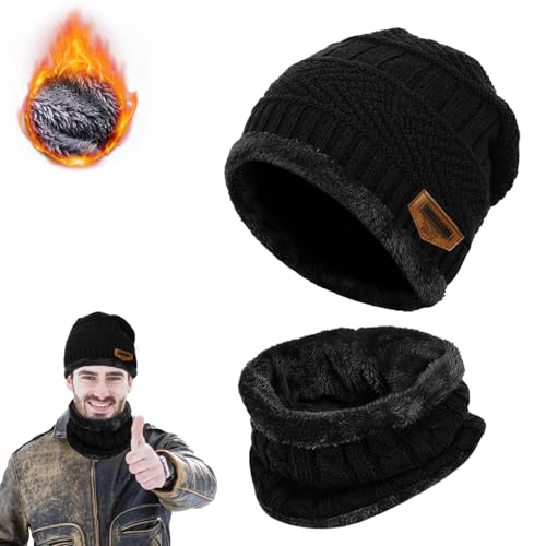 DONGSZQ beanie hut und schal set, winter mütze mit plüschfutter für herren und damen