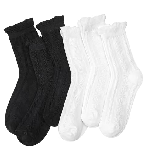 kaisibum trahtensocken damen 6 paar rüschen socken baumwolle 34-38 schwarz weiß