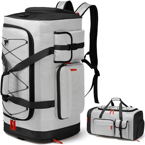 TAIHOYIN 70L sporttasche mit schuhfach, wasserdicht, rucksackfunktion, grau