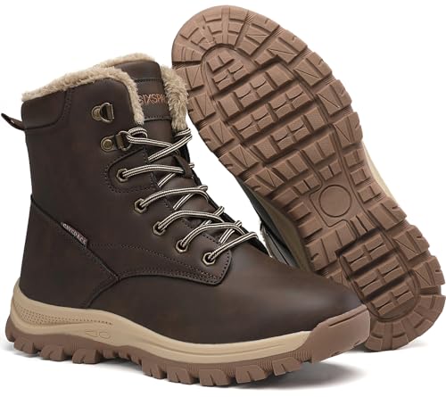 sixspace winterstiefel herren damen warm gefüttert rutschfest trekking schuhe dunkelbraun 44 eu