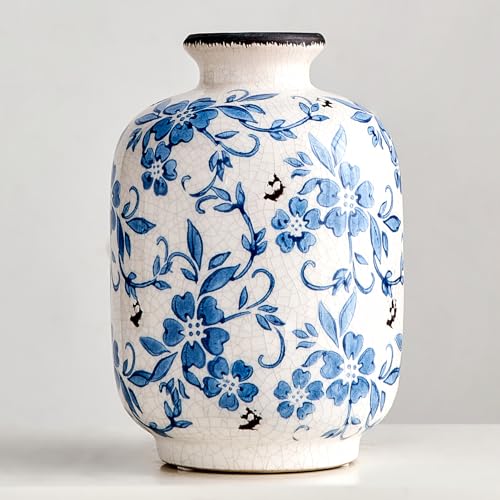 blau weiße keramikvase, blumenvase für pampasgras, chinoiserie dekoration