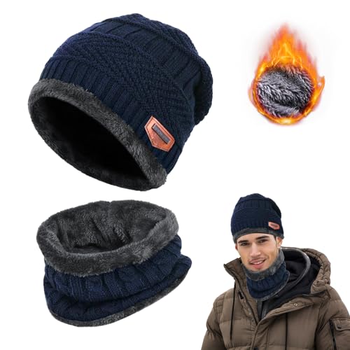 dtxybc winter beanie mütze schal set fleece unisex für outdoor sport blue