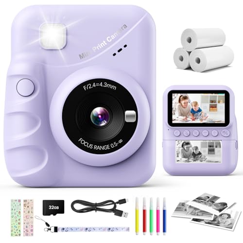 calinegam sofortbildkamera kinder 48MP 1080P HD mit 32GB, für 3-12 jahre, lila