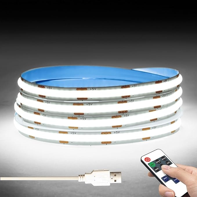 Produktbild: **COB LED Streifen 2M, dimmbar, Weiß, USB DC5V, mit Fernbedienung für Innenräume**