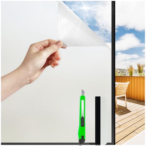 milchglasfolie selbstklebend honlone, 44,5x400cm, sichtschutzfolie für fenster, blickdicht