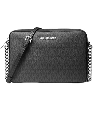 michael kors jet set umhängetasche schwarz mit logo aus pvc, medium