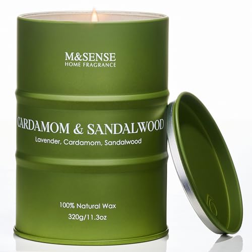 Kardamom Sandelholz Duftkerzen von M&SENSE, Sojawachs, 320 g, 70 Stunden, Aromatherapie