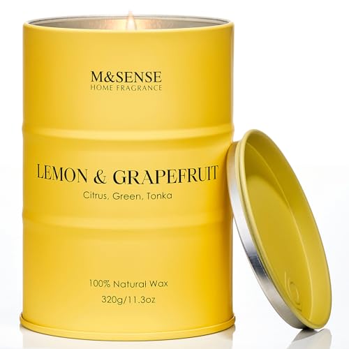 M&SENSE zitronen grapefruit duftkerze, sojakerze 320g, 70 std. brenndauer, frisch duftend