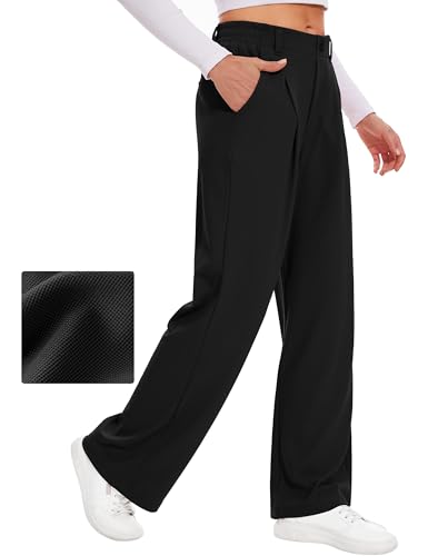 Desol Damen Palazzo Hose Waffel Lang Elegant Weite Sommerhose mit Taschen