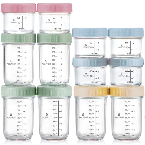 aceprut gläserne babybrei aufbewahrungsbehälter 12 Stück, auslaufsicher, BPA-frei