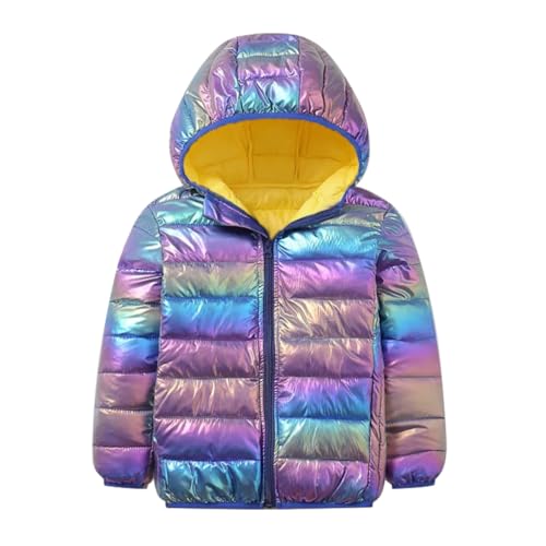 linboo kinder winterjacke mädchen steppjacke bunte jacke mit kapuze lila 128-134