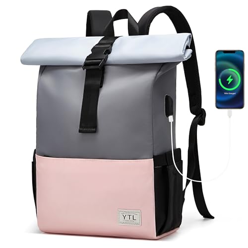 ytl rolltop rucksack wasserdicht mit 15,6 zoll laptopfach für damen und herren