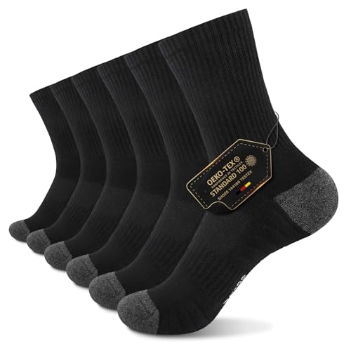 tuhahaw tennissocken herren 43-46 schwarze baumwollsocken 6 paar wandersocken dicke frottee