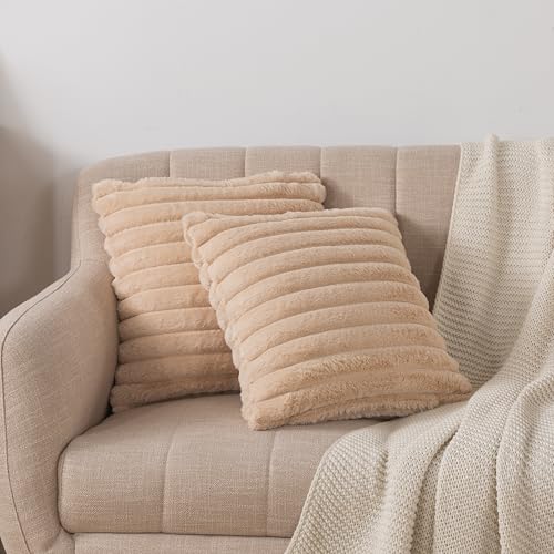 rongrongin plüsch kissenbezüge 40x40 cm 2er set khaki beige weich für sofa bett auto