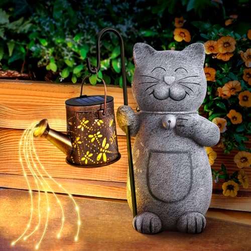 hinshark gartenstatuen mit solar laterne, geschenk für frauen, katze, mama