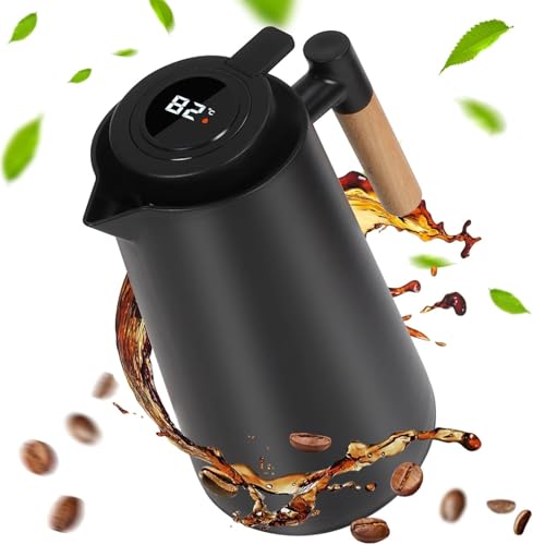 thermoskanne 1l dreamhigh, isolierkanne mit temperaturanzeige, dichtes design schwarz