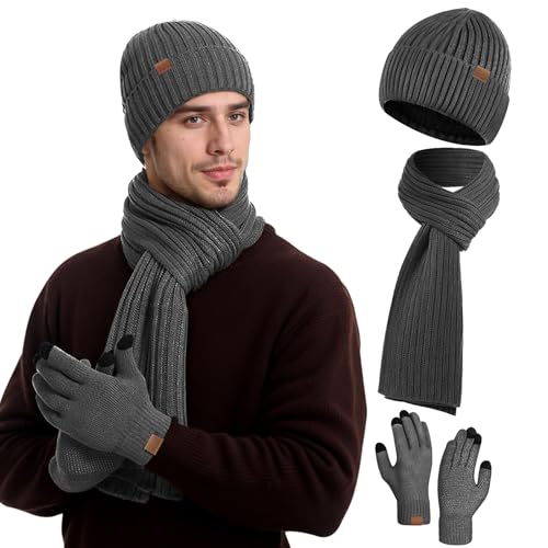 mütze schal handschuhe set herren damen winter touchscreen strickmütze geschenke weihnachten