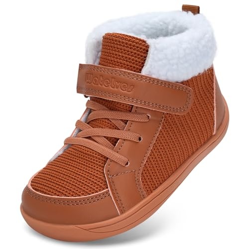 WateLves Kinder Barfußschuhe Winter Wanderschuhe gefüttert Hight Top Braun 27EU
