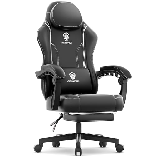 dowinx gaming stuhl, ergonomischer gamer sessel mit lendenwirbelstütze, schwarz