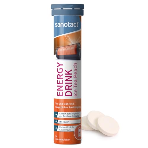 sanotact energy drink effervescent tablets iced tea peach 20 Stück taurine caffeine vegan