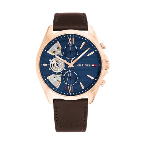 Tommy Hilfiger Herren Quarzuhr Multi Zifferblatt Edelstahl-Mesh Lederarmband