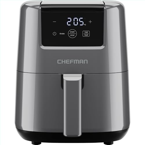 heißluftfritteuse 2l chefman, mini, antihaftbeschichtet, spülmaschinenfest, digitaler timer, grau