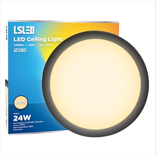 led deckenleuchte kella flach 24w 2900lm 3000k warmweiß schwarz ip44 ultra dünn