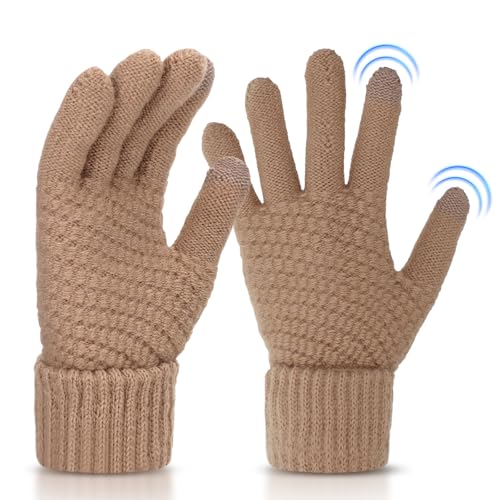 Abeillo touchscreehandschuhe winter, strickhandschuhe für männer und frauen, khaki