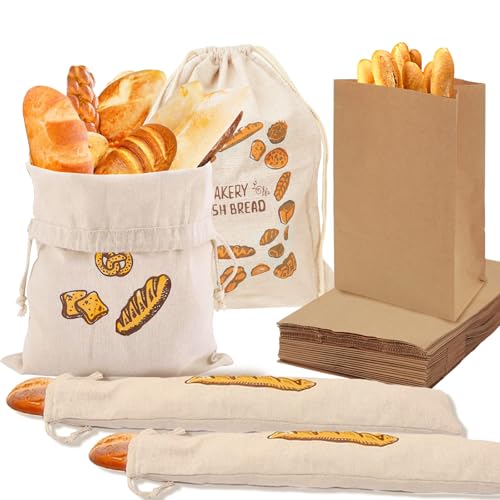 moamun brotbeutel set 34 stück mit 4 leinen brotbeuteln und 30 kraftpapier tüten