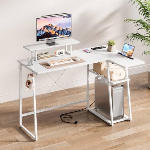 dripex eckschreibtisch mit usb und steckdose, gaming tisch weiß 120cm, büro