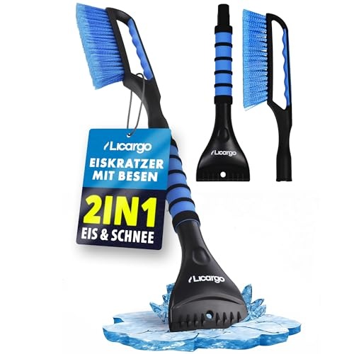 licargo eiskratzer auto mit besen 67cm, teilbares stecksystem, kratzerfrei, rutschfester griff