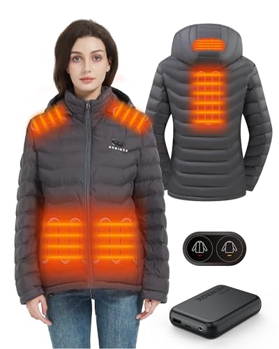 beheizbare jacke damen hewinze mit kapuze, warme pufferjacke akku 7.4V für outdoor